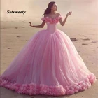 Женское бальное платье Quinceanera, Розовое Бальное Платье с 3D цветами, блестящее Тюлевое платье 16 цветов