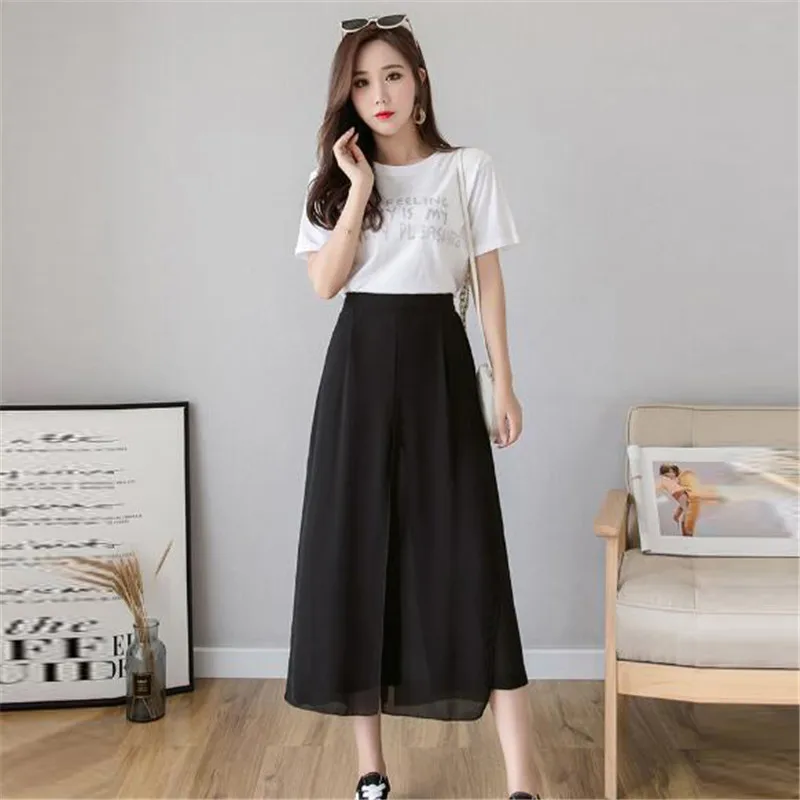 Женские шифоновые брюки до щиколотки повседневные свободные с высокой талией в