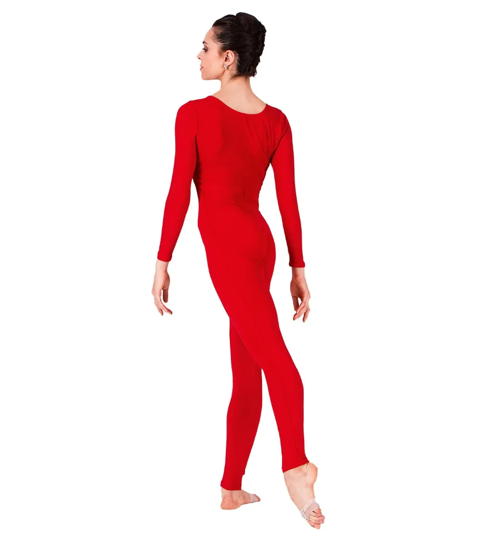 

Adult red Scoop Long Sleeve Unitard Lycra Spandex Full Body Gymnastics Unitard Second Skin Tight Bodysuit Dance Women