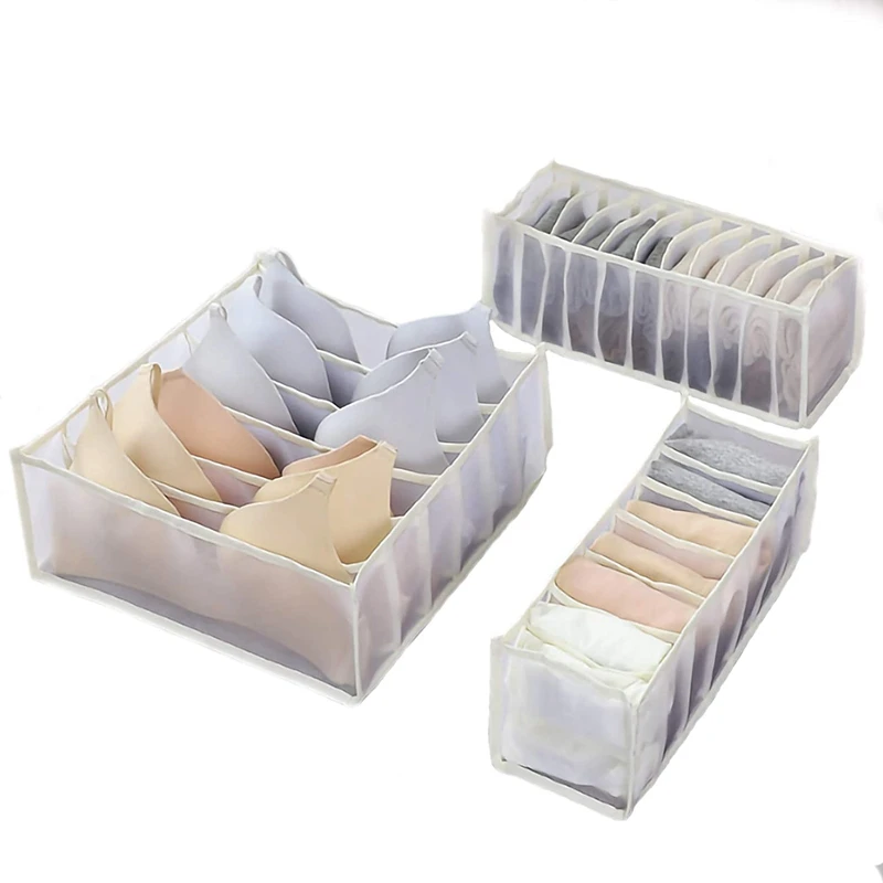 

3 предмета набор складной ящик для хранения белья с 6/7/11 ящик с сеткой делитель общежитии Экономия пространства Организатор сумка бежевый