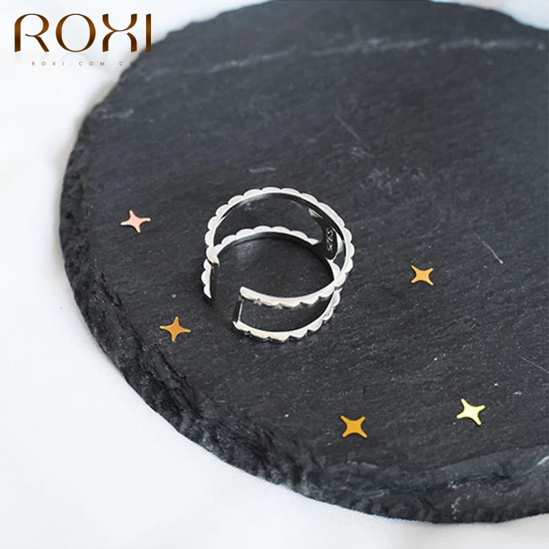 

ROXI Double-Deck Moon Rings For Women Silver 925 Jewelry Opening Finger Ring Couple Girlfriend Personality Custom Rings Anillos