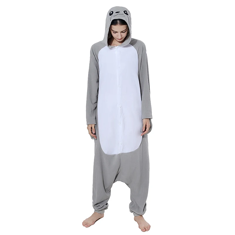 Флисовая Пижама для взрослых с серым принтом животных морские комбинезоны