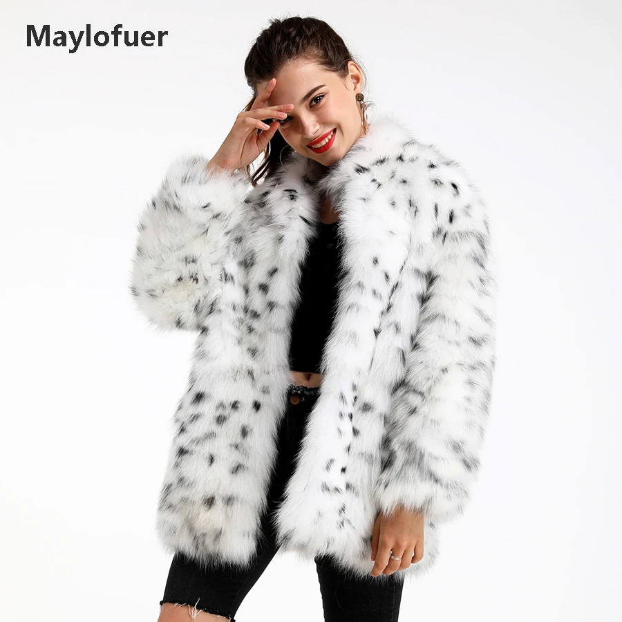 Maylofuer из натурального и натурального Лисьего меха с леопардовым узором, женская меховая куртка из белого лисьего меха