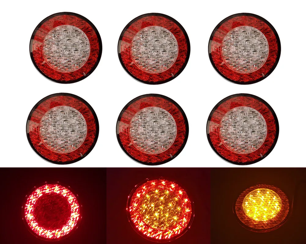 

6x E4 95mm High bright Truck Round Tail Lights 12V Red Amber LED Tail Lamp For Trailer Lorry Bus Car Stop Turn Signal Back Light