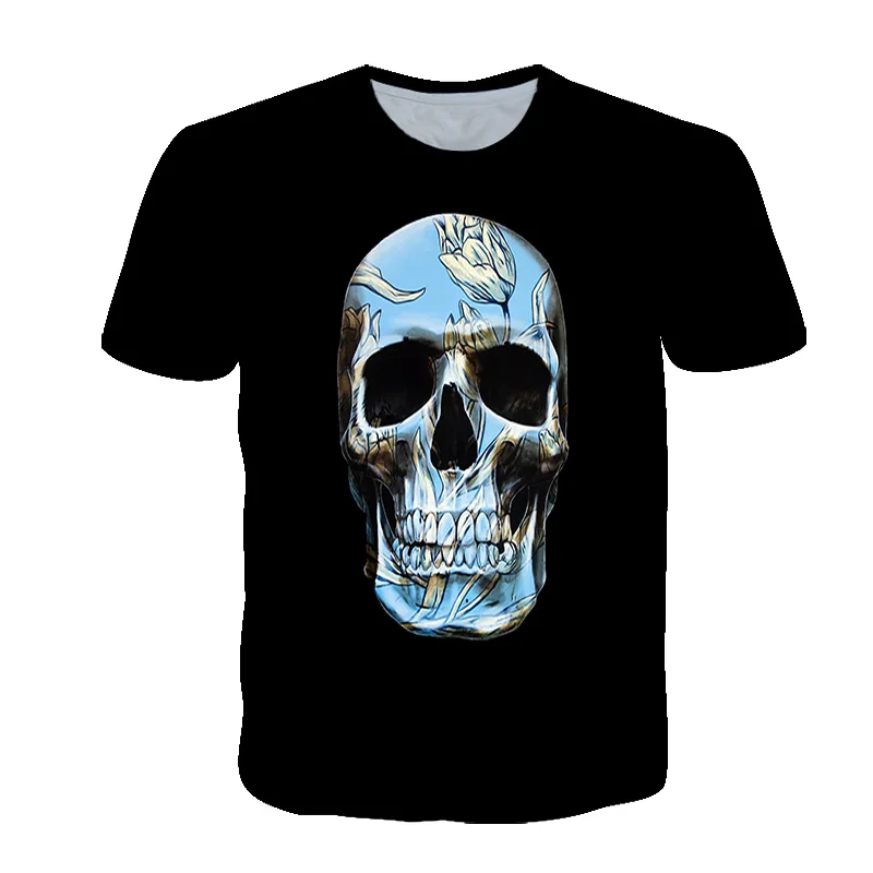 

2021 new summer hot sale fear 3D horror skull pattern top men's and women's short-sleeved street fashion top T-shirt