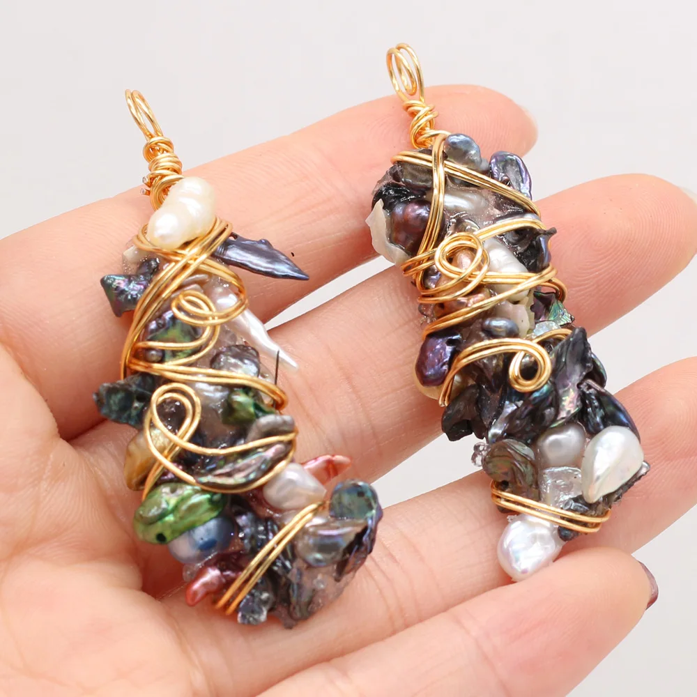 

Natural Irregular-shaped Winding Pearl Pendant Handmade Crafts DIY Necklace Jewelry Accessories Gift Making Woman 25x55mm