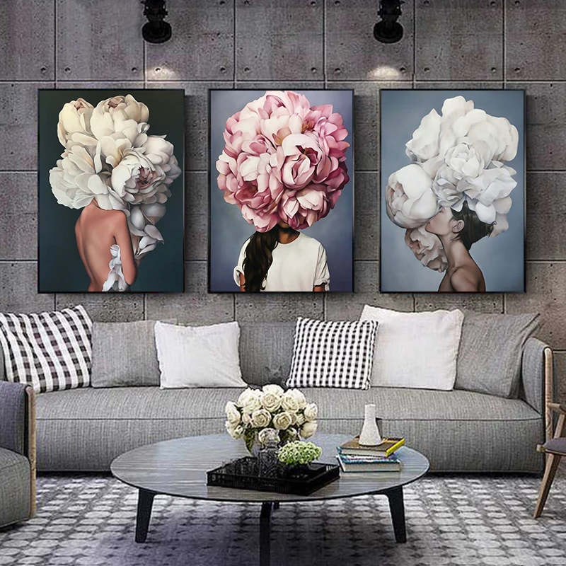

Nordic Modern Floral Feather Woman Abstract Fashion Style Canvas Painting Art Print Poster Picture Wall Living Room Home Decor