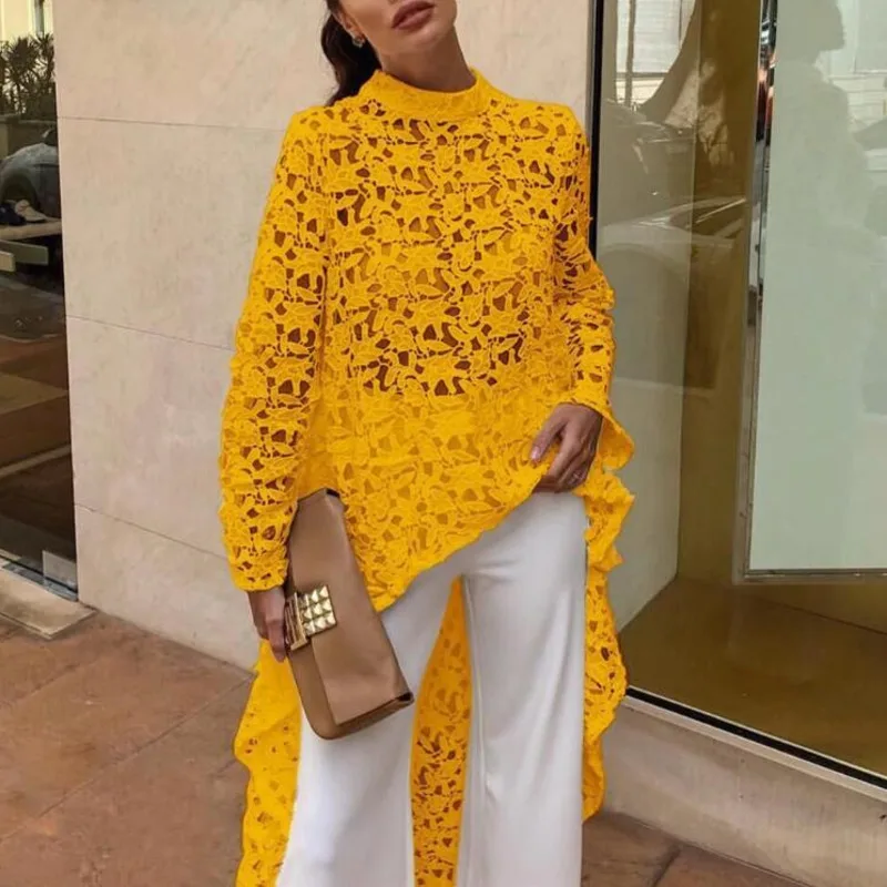 

XUXI Women Irregular Fashion Sexy Lace Long Sleeve Dress Wisp Of Air Long Sleeve Summer 2021 E883