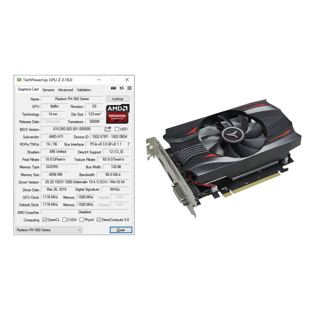 Видеокарта Yeston RX560D-4G D5 TA Дискретная игровая графическая карта с памятью 4 ГБ/1176