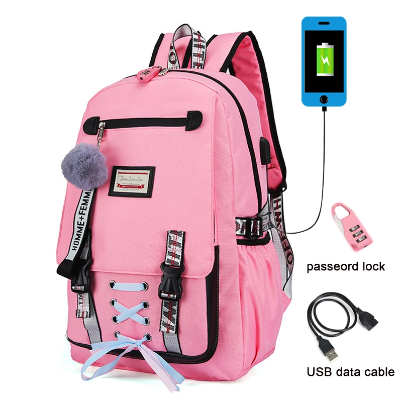 

New Woman Anti-theft Backpack USB Charge Laptop Bagpacks School Bags For Teenager Girls Waterproof Travel Bags Mochila Escolar