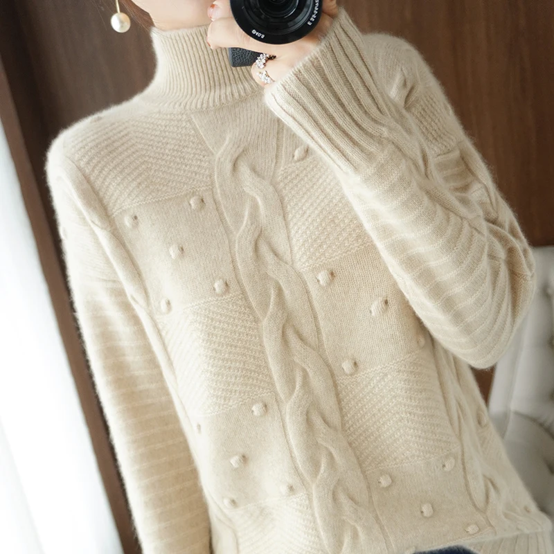 2021 winter new soft waxy cashmere round neck twist beanie cashmere sweater sweater