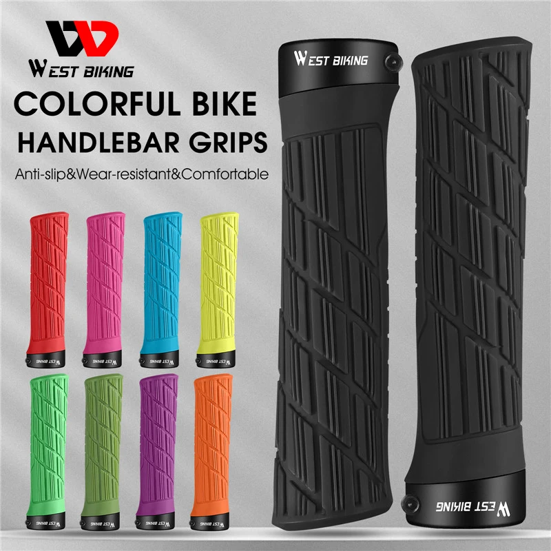 

WEST BIKING Bike Grips Soft Silicone Bike Handle Cover Shockproof Anti-Slip MTB Road Aluminum Alloy Lock Bar End Cycling Parts