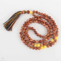 8mm 108 natural sandalwood yellow agate gemstone beads necklace mental gift meditation wristband buddhism lucky christmas