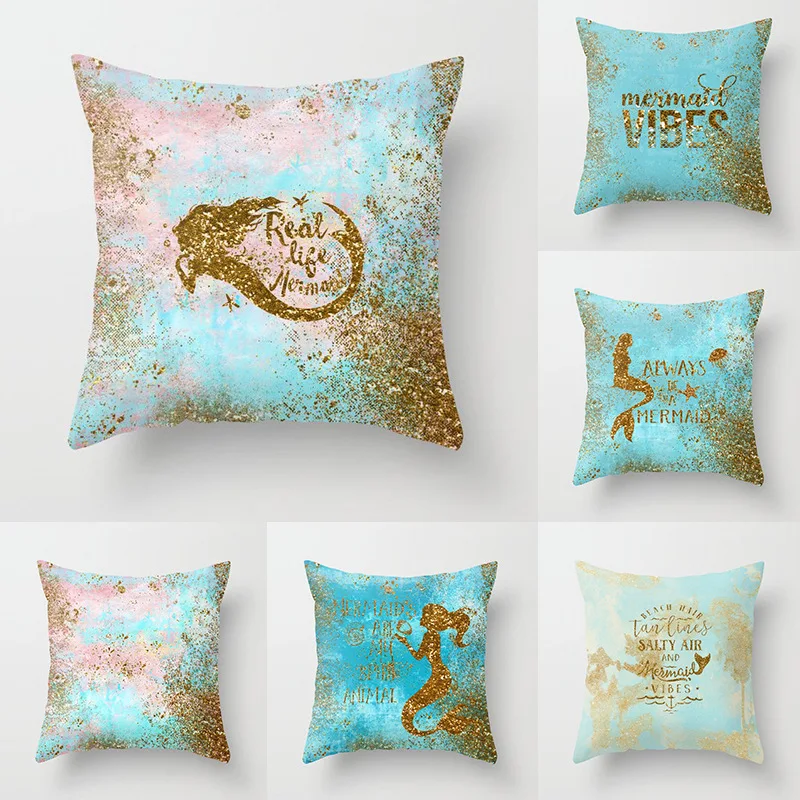 

Yaapeet 1pc Polyester Golden Printed Cushion Cover Square Fairy Tale Throw Pillow Case Elegant Fairy Tale Cushion Decorative