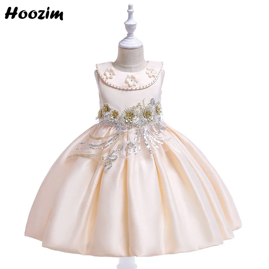 Платье цвета шампанского с аппликацией вечерние и свадебные платья для девочек