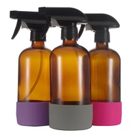 2 pack reusable empty 500ml amber clear glass spray bottle silicone sleeve 16 oz refillable container with black trigger sprayer