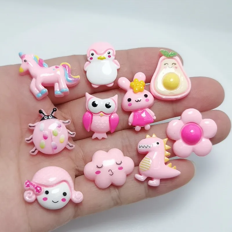 

30Pcs/Pack Pink Color flower resin flatback cabochon DIY jewelry/phone decoration No Hole