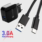Сетевое зарядное устройство USB C 18 Вт, устройство для быстрой зарядки для Samsung Galaxy A50, A70, A51, A51, A32, A52, A72, A82, F52, F62, Тип C, кабель для быстрой зарядки