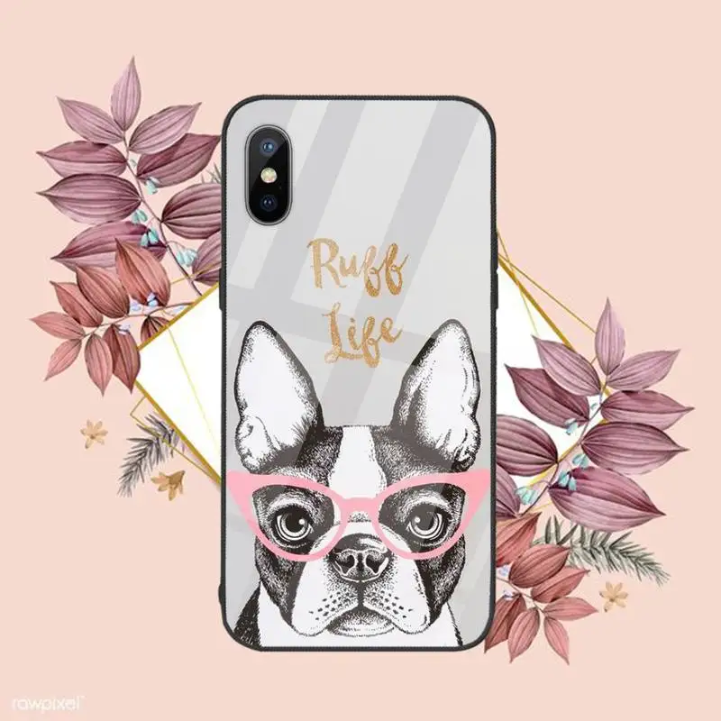

French bulldog dog Phone Case Tempered glass For iphone 6 6S 7 8 plus X XS XR 11 12 mini PRO MAX
