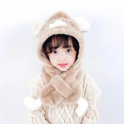 

Baby hat scarf one plush Infant face and ear protection cute super cute boys and girls stuffed soft cartoon hat birthday gift