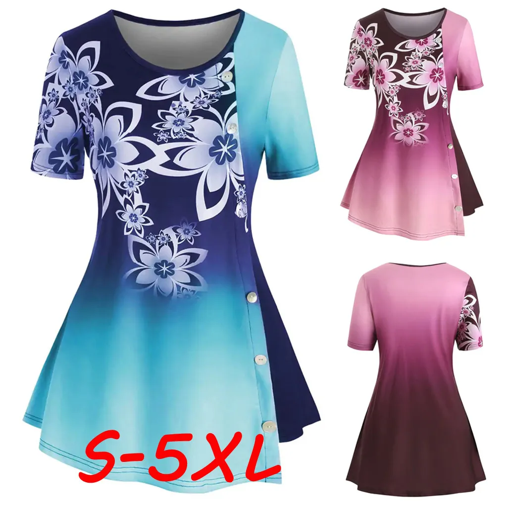 Блузка женская с принтом и коротким рукавом на пуговицах | Женская одежда