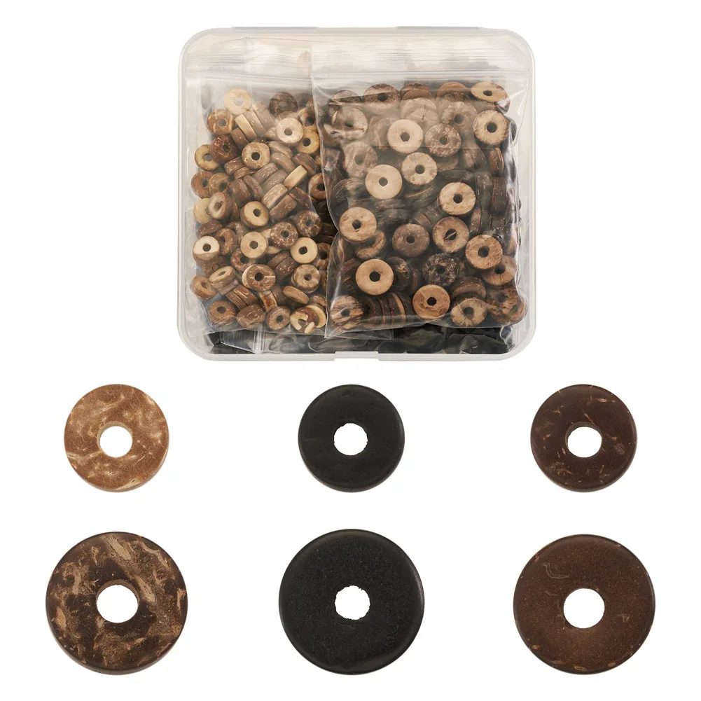 

600Pcs Mixed Colors Flat Round Natural Coconut Beads Disc Spacer Donut Charm For Bracelet DIY Jewelry Making Accessories