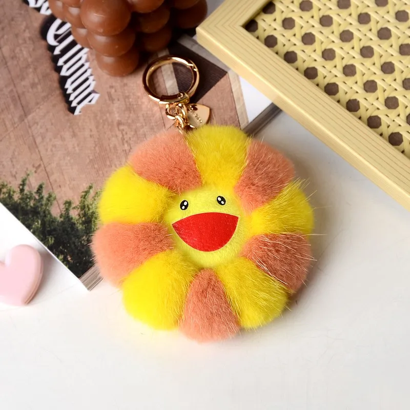 Кольцо с подвеской в виде цветка из 2021 натурального меха норки помпоном для сумки