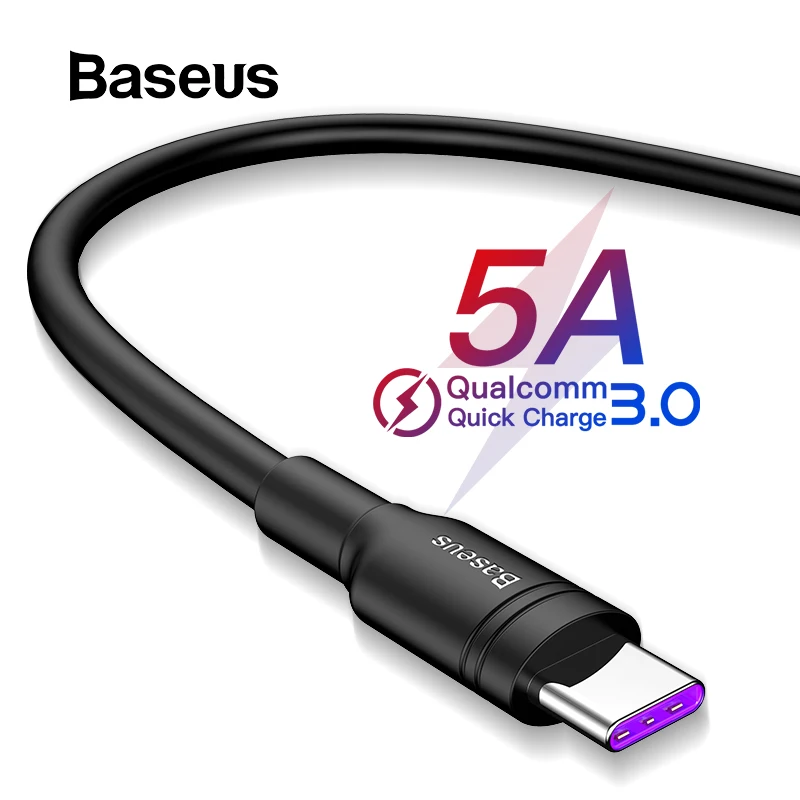 Basus 5A usb type C кабель для huawei P30 mate 30 Pro Supercharge Quick Charge 3,0 Быстрая зарядка для Xiaomi 9 USB-C провод зарядного устройства