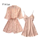 Fiklyc Леопард Сексуальная сатиновая Ночная сорочка с v-образным вырезом на весну китайский халат, одежда для сна, комплекты 2021 дешевая Ночная Рубашка домашняя одежда для маленьких девочек; Пижамы для Femme Лидер продаж