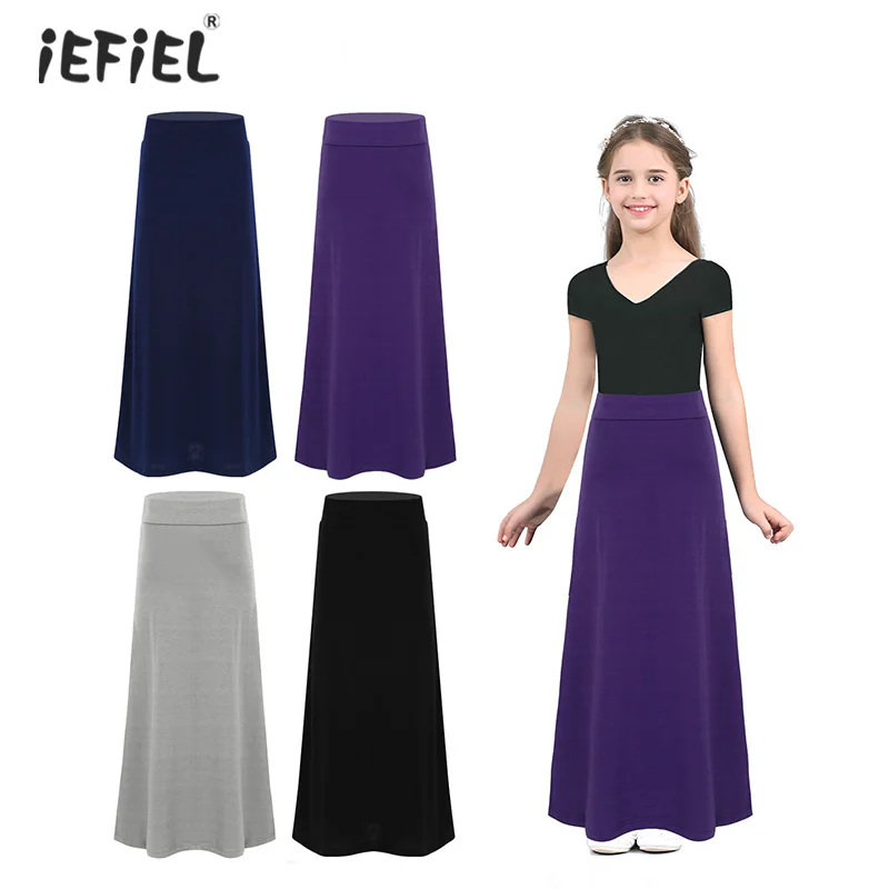 IEFiEL/однотонная длинная юбка макси для маленьких девочек легкая эластичная