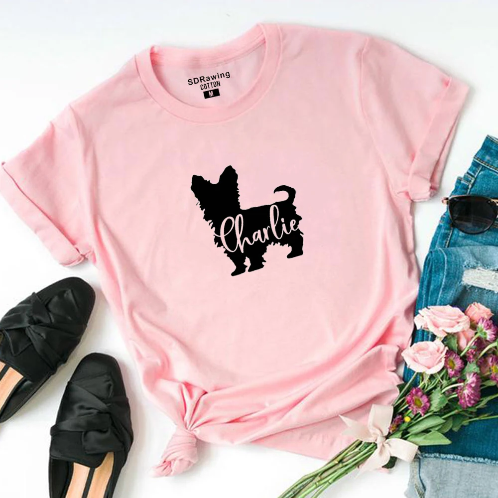 Harajuku Yorkshire Terrier Yorkie Dog Mom Funny Graphic Logo tees Cotton T-shirt for dog lover Girls Tops Woman Clothing | Женская
