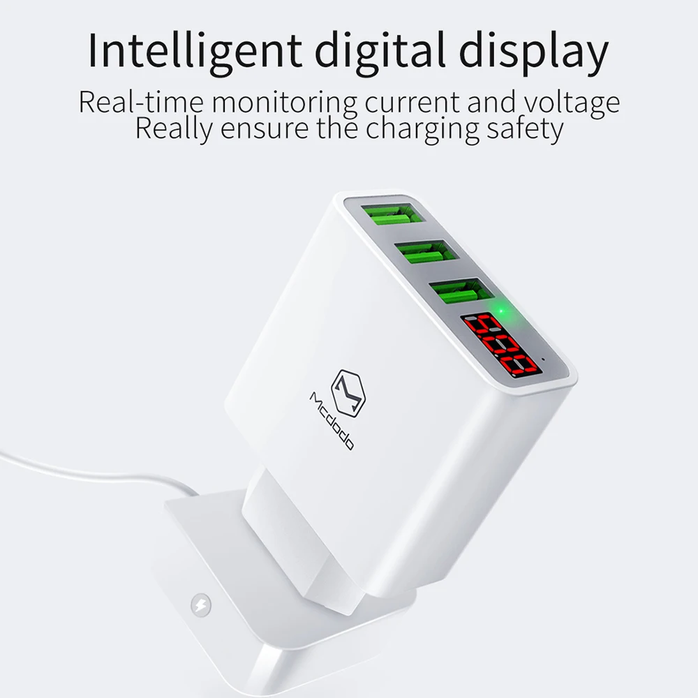 Mcdodo EU USB зарядное устройство для iPhone X XR XS Max для xiaomi samsung huawei светодиодный дисплей 3 порта USB быстрая зарядка 3A адаптер для телефона