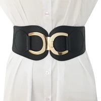 women stretch elastic wide waist belts dress waist metal buckle fabric strap female apparel accessories popubest brand