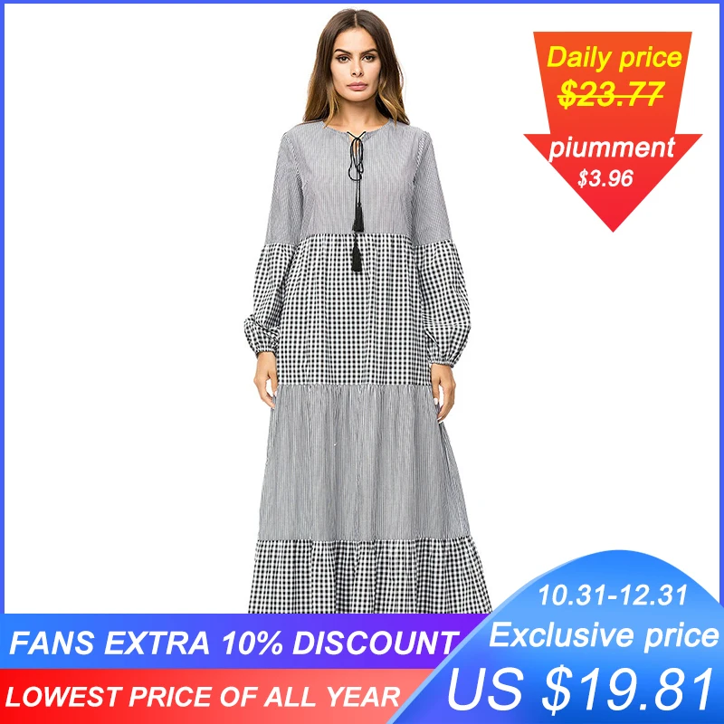 Siskakia модное клетчатое платье в полоску стиле пэчворк длинное макси рукав-фонарик