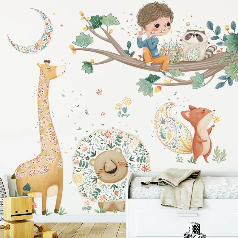 

Cartoon Animals Wall Stickers Boy Girl Kids Room Decoration Aesthetic Nursery Home Decor Children Bedroom Decals for Furniture