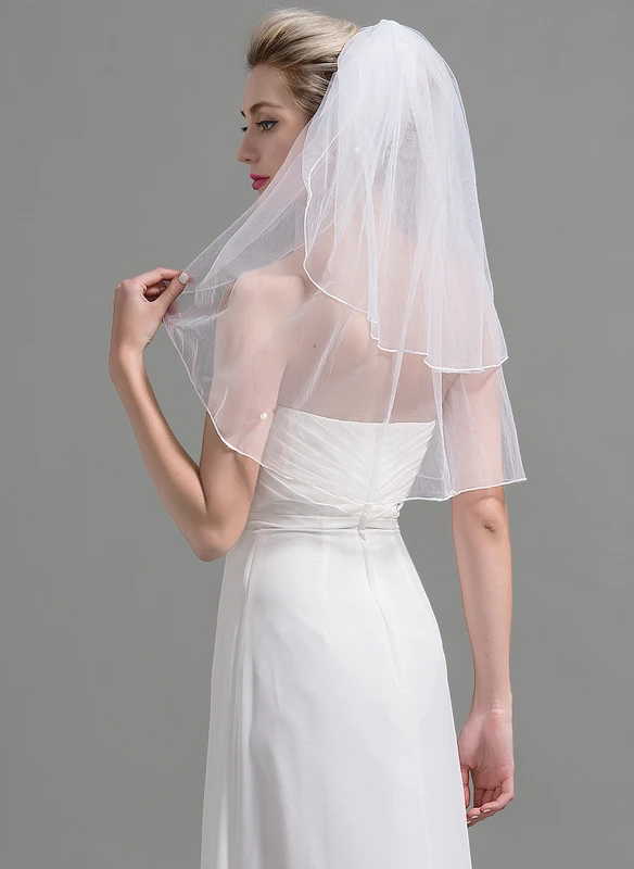 

TOPQUEEN V15 Double Layer Simple Bridal Veil with Comb Pencil Edge Double Layer Short Veil Wedding Accessories 2021 Veu