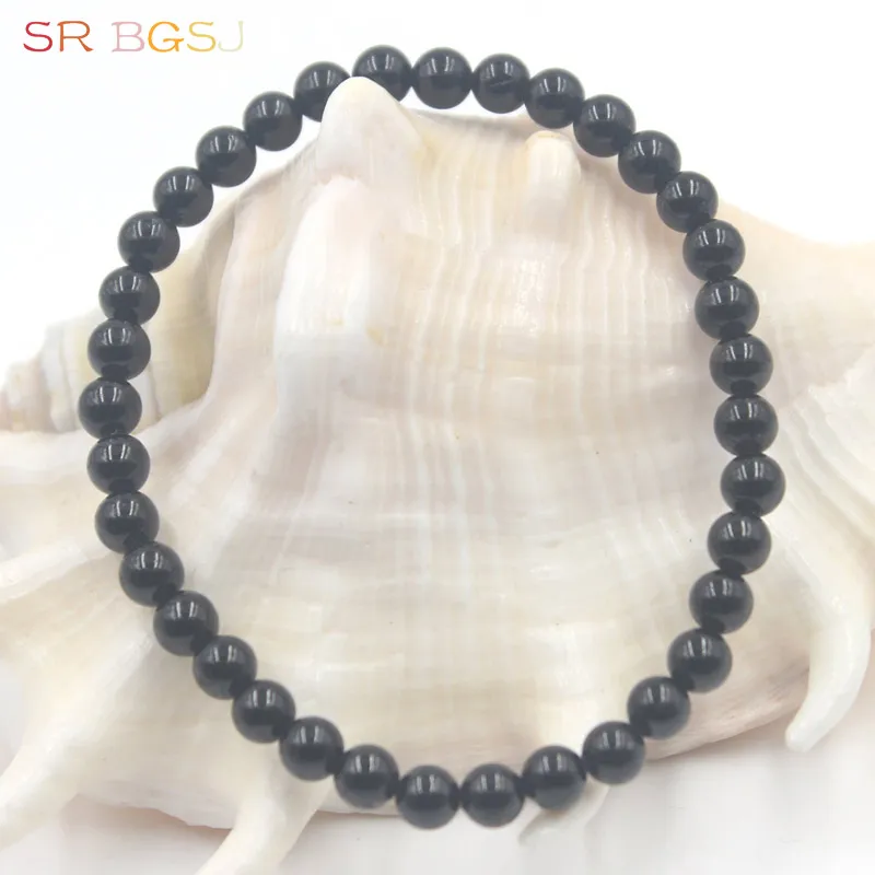 Free Shipping 6 8 10 12 14mm Round Natural Black Tourmaline Gems Stone Handmade Stretchy Jewelry Bracelet 7&quot 7.5&quot 8&quot | Украшения