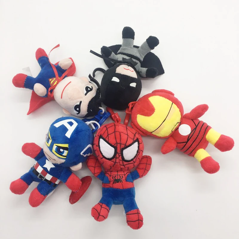 Disney Movie 1psc 10cm The Avengers Super Hero Spiderman Iron Man Batman Captain America Keychain Plush Toys Gift for Kids - купить по