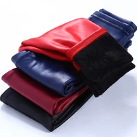 winter girls leather pants thick velvet pu leather childrens leggings kids pencil pants infant warm trousers slim pant casual