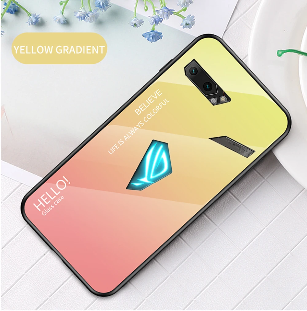 Для Asus ROG Phone 2 ZS660KL градиентный чехол из закаленного стекла силиконовая рамка жесткая стеклянная задняя крышка для Asus ROG 2
