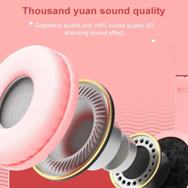 

Bluetooth Headset 5.0 Wireless Headphones LED Light Cute Cat Headphones Head-mounted Gaming Headset Built-in Microphone