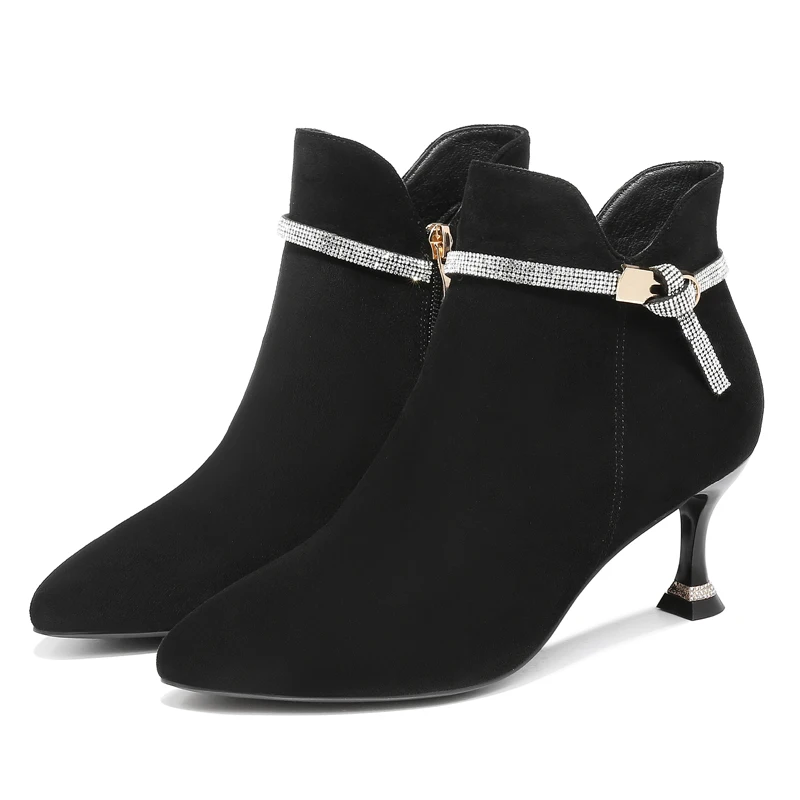 

Fashion Women Boots Pointed Toe Women High Heels Shoes Thin Heels Zip Crystal Women Autumn Short Boots 2-9748