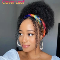 clover leaf afro kinky curly wig headband wigs brazilian remy 150 headbands scarf afro wig human hair gluess for black women