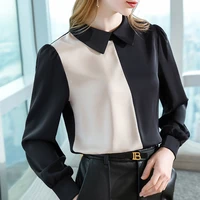 summer clothes for women 2021 new office fashion polyester chiffon shirt temperament color matching lapel satin long sleeve top