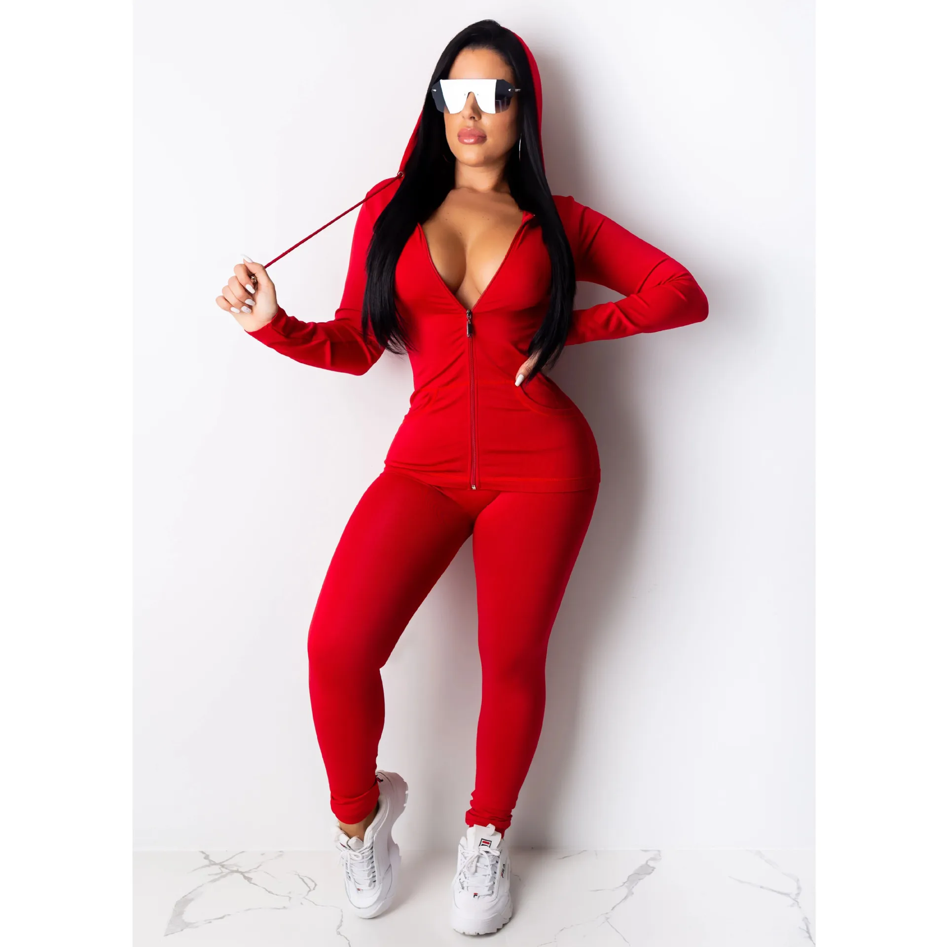 

S-XXL Two Piece Tracksuit for Women - Casual Long Sleeve Full Zip Hoodie Sweatshirt + Skinny Pants Yoga Workout Jogging Sets