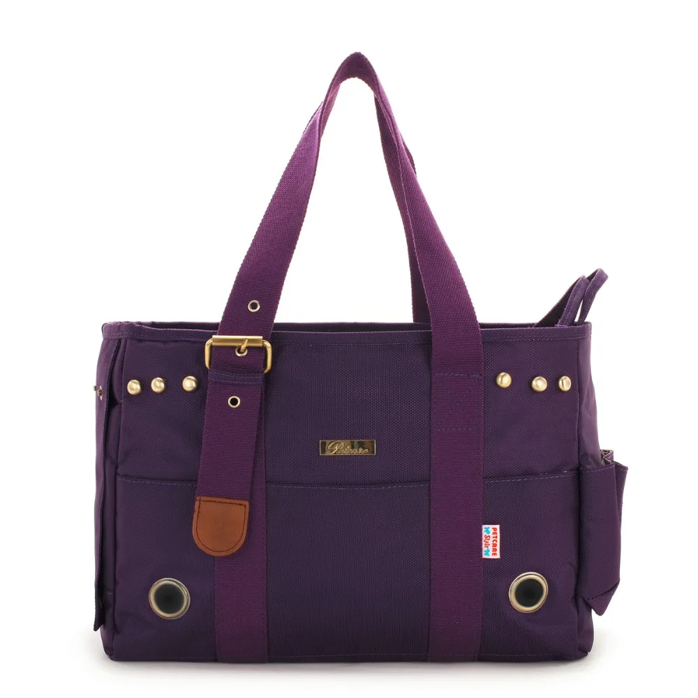 Purple Nylon Fabric  Pet Dogs Carrier Bag With Cotton Straps