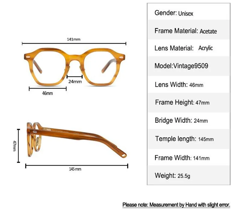 

Vintage Acetate Glasses Frame Men Full Rim Optical Eyewear High Quality Clear Lens Goggle Retro Myopia Eyeglasses Women