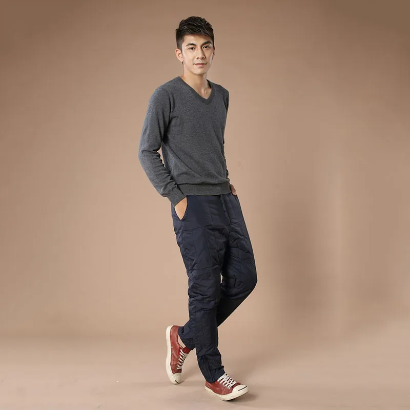 Мужские уличные зимние штаны большого размера на белом утином пуху