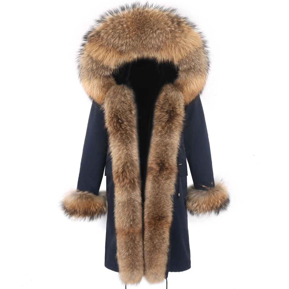 

Women Winter jacket X-long Waterproof Parka Faux fur linner Real Raccoon Fox Fur Collar Hood Warm Streetwear for Ladies