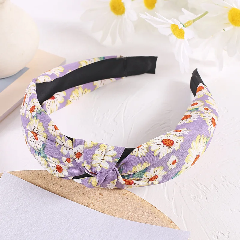 

Flower Print Hair Band Fabric Broadside Daisy Hair Hoop Small Fresh Makeup Wash Face Tool Cross Knotted Fashion Hair Accessories